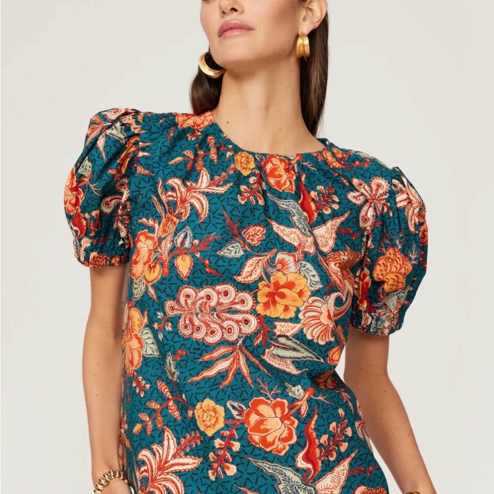 Ulla Johnson Teal and Orange Floral Frances top nwt 8 delphinium - Picture 2 of 3